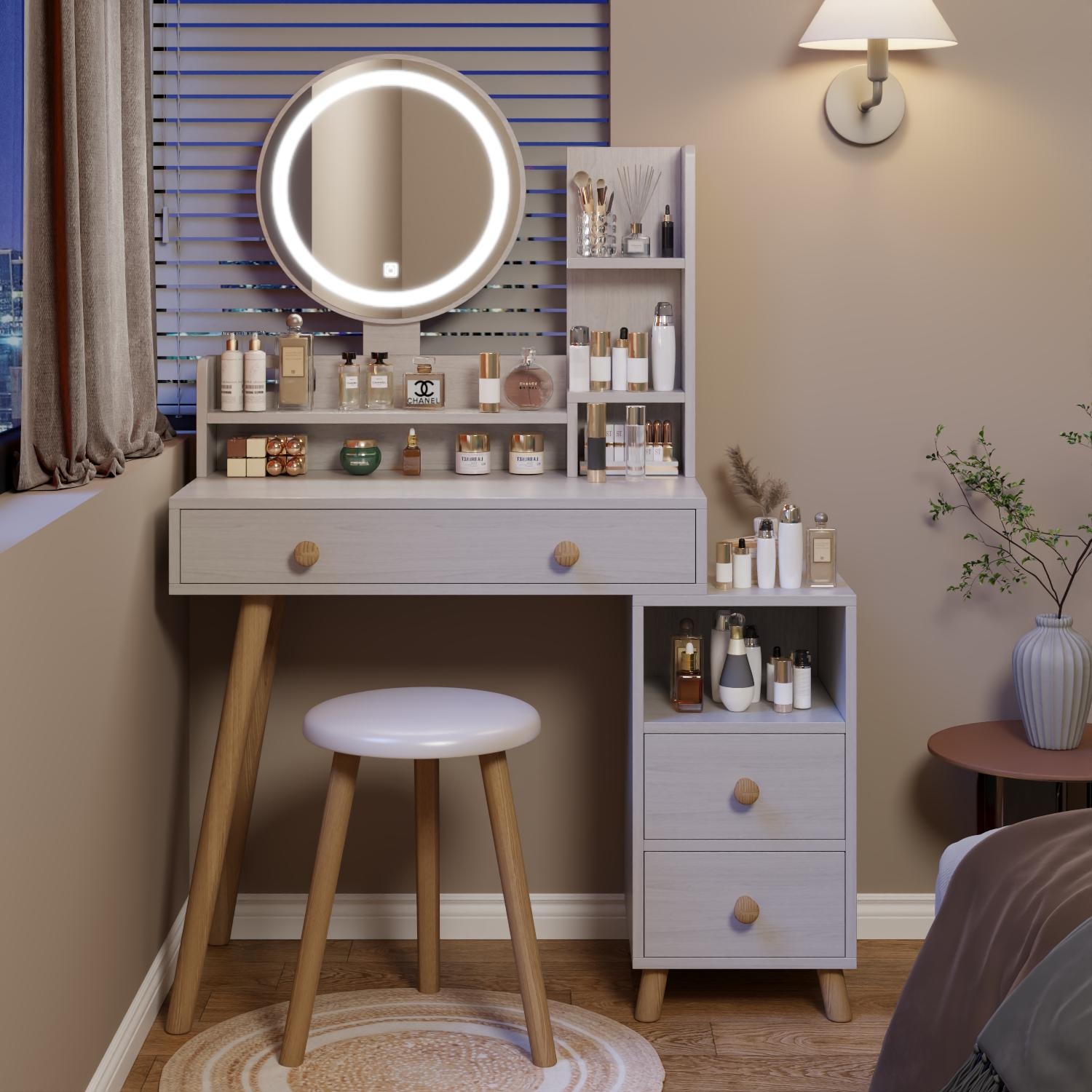 Functional Round Mirror Bedside Table Perfect for Your Daily Beauty Routine 36.2 L x 16.9 W x 51.9 H Bed Bath Beyond 41588759